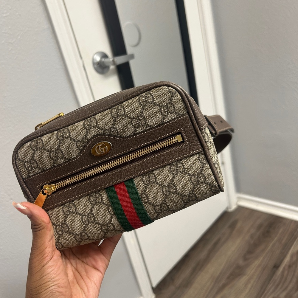 GG Supreme Monogram Web Small Ophidia Belt Bag 75 30 Dark Brown